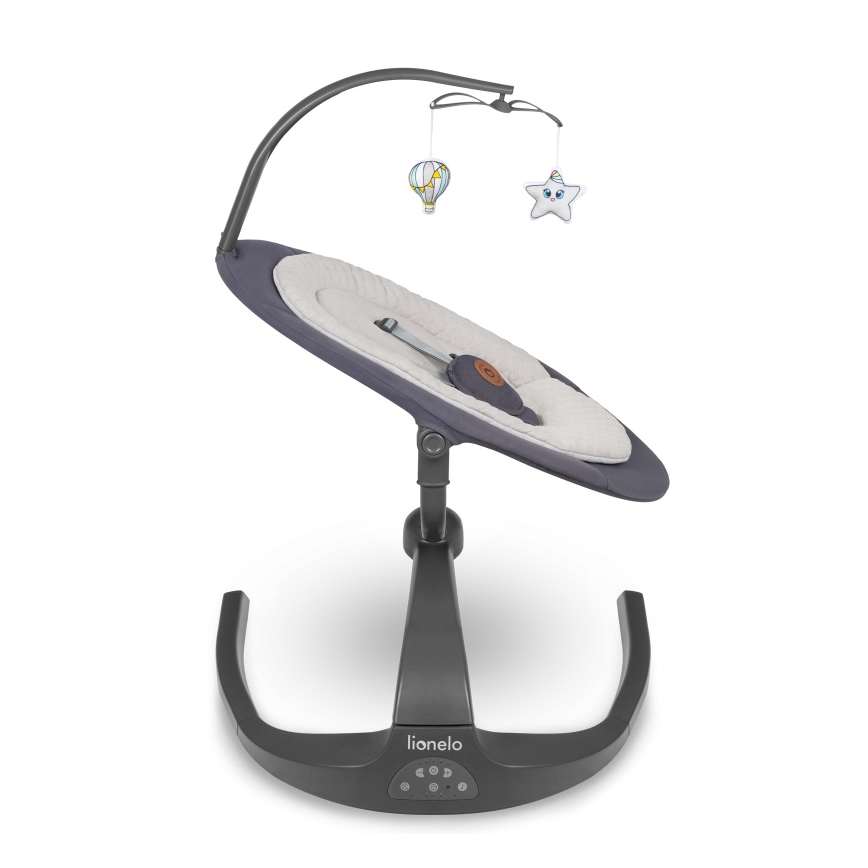 Lionelo - Babywippe mit Melodie RINA 4xAA Grey Concrete + Fernbedienung