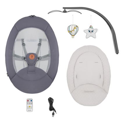 Lionelo - Babywippe mit Melodie RINA 4xAA Grey Concrete + Fernbedienung