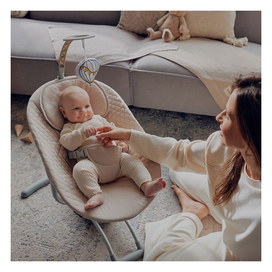 Lionelo - Babywippe mit Melodie RIO 4xC Beige Latte + Fernbedienung