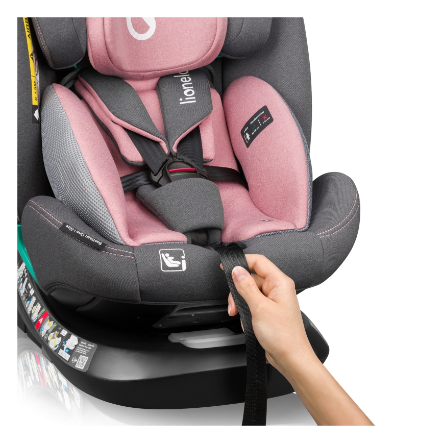 Lionelo - Drehbarer Kindersitz mit Basis BASTIAAN ONE i-Size 40-150 cm Pink Rose