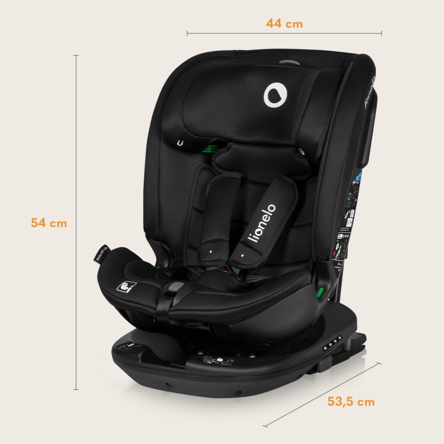 Lionelo - Drehbarer Kindersitz mit Basis BASTIAAN i-Size 40-150 cm Schwarz Carbon