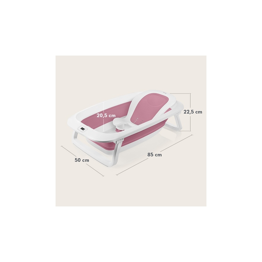 Lionelo - Faltbare Baby-Badewanne mit Thermometer BABY BUBBLE 2x LR44 Magnolienrosa