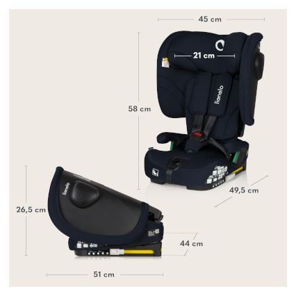 Lionelo - Faltbarer Kindersitz NELLY i-Size 76-150 cm Navyblau