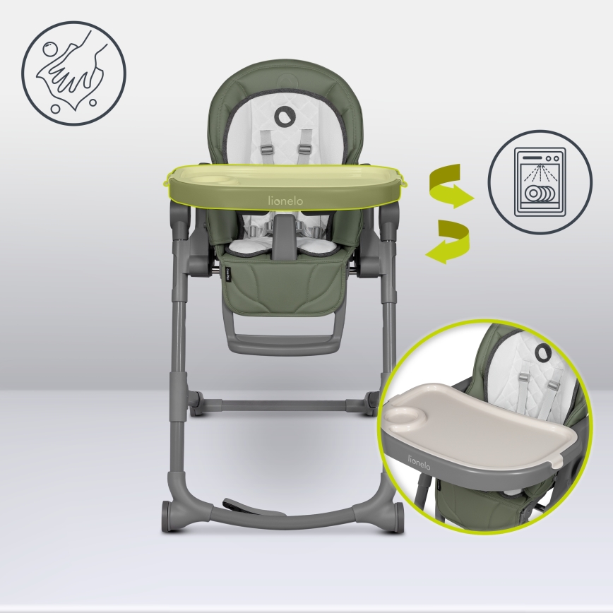 Lionelo - Kinder-Hochstuhl 2-in-1 CORA PLUS Olivgrün
