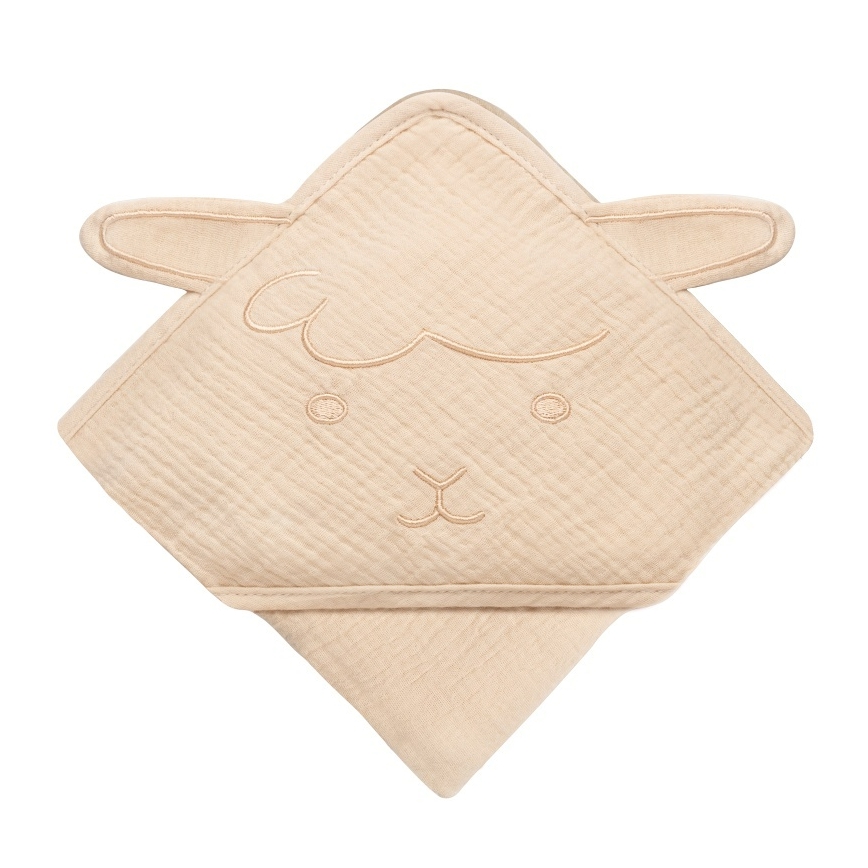 Lionelo - Kinder-Kapuzenbadetuch aus Musselin, Sandbeige