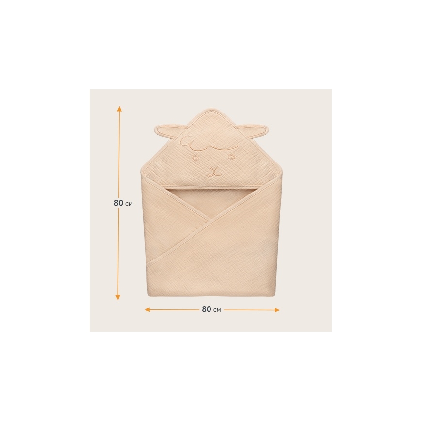 Lionelo - Kinder-Kapuzenbadetuch aus Musselin, Sandbeige