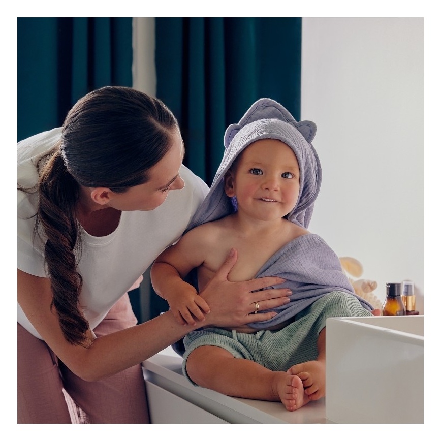 Lionelo - Kinder-Musselin-Kapuzenhandtuch Himmelgrau