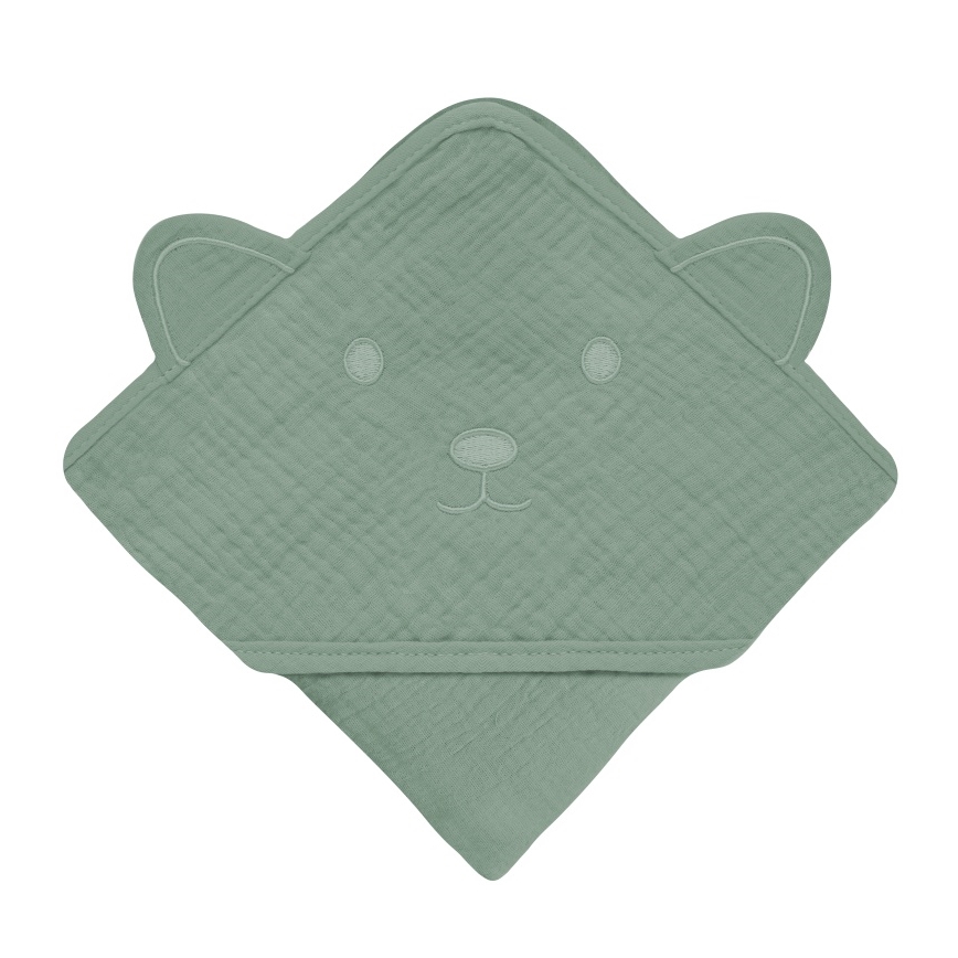 Lionelo - Kinderhandtuch mit Kapuze MUSLIN HOODED TOWEL Grüne Wald