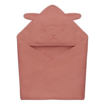 Lionelo - Kinderhandtuch mit Kapuze MUSLIN HOODED TOWEL Rot Koralle