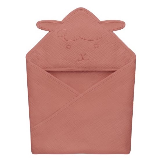 Lionelo - Kinderhandtuch mit Kapuze MUSLIN HOODED TOWEL Rot Koralle