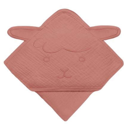 Lionelo - Kinderhandtuch mit Kapuze MUSLIN HOODED TOWEL Rot Koralle