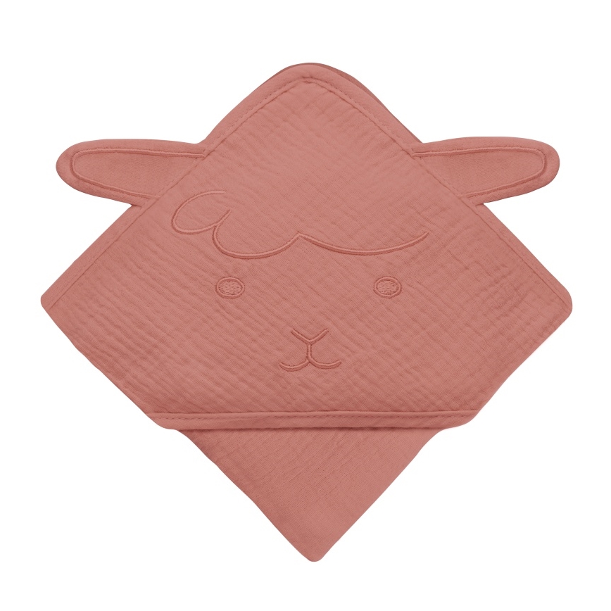 Lionelo - Kinderhandtuch mit Kapuze MUSLIN HOODED TOWEL Rot Koralle