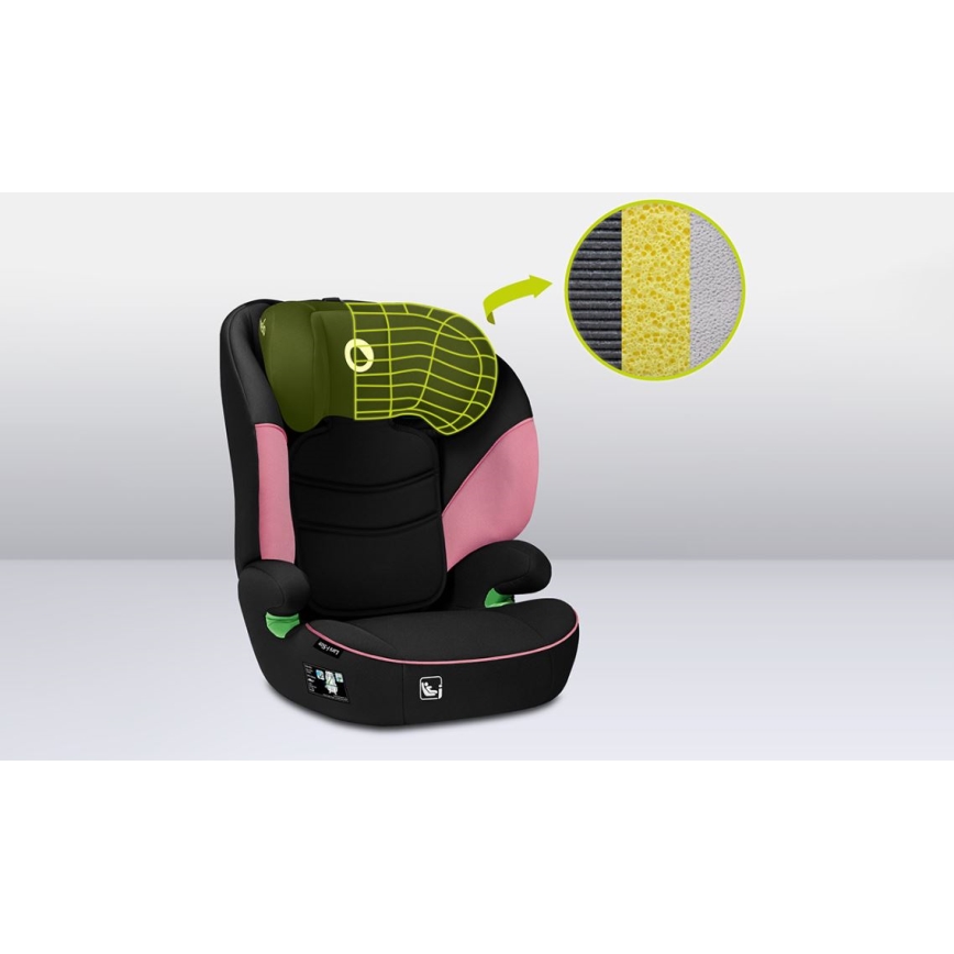 Lionelo - Kindersitz LARS i-Size für 100–150 cm, Schwarz/Rosa