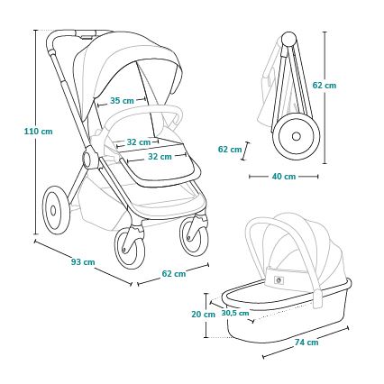 Lionelo - Kombi-Kinderwagen 2-in-1 MIKA PLUS Black Onyx