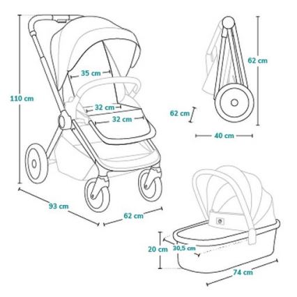 Lionelo - Kombi-Kinderwagen 2-in-1 MIKA PLUS Grey Stone