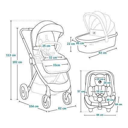 Lionelo - Kombi-Kinderwagen 3-in-1 AMBER Grau Graphit