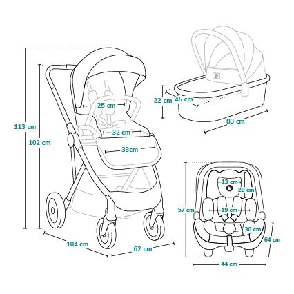 Lionelo - Kombi-Kinderwagen 3-in-1 AMBER Schwarz/Silber