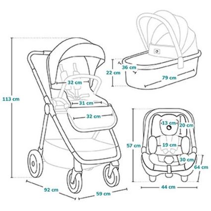 Lionelo - Kombi-Kinderwagen 3-in-1 MERIL Grey Stone