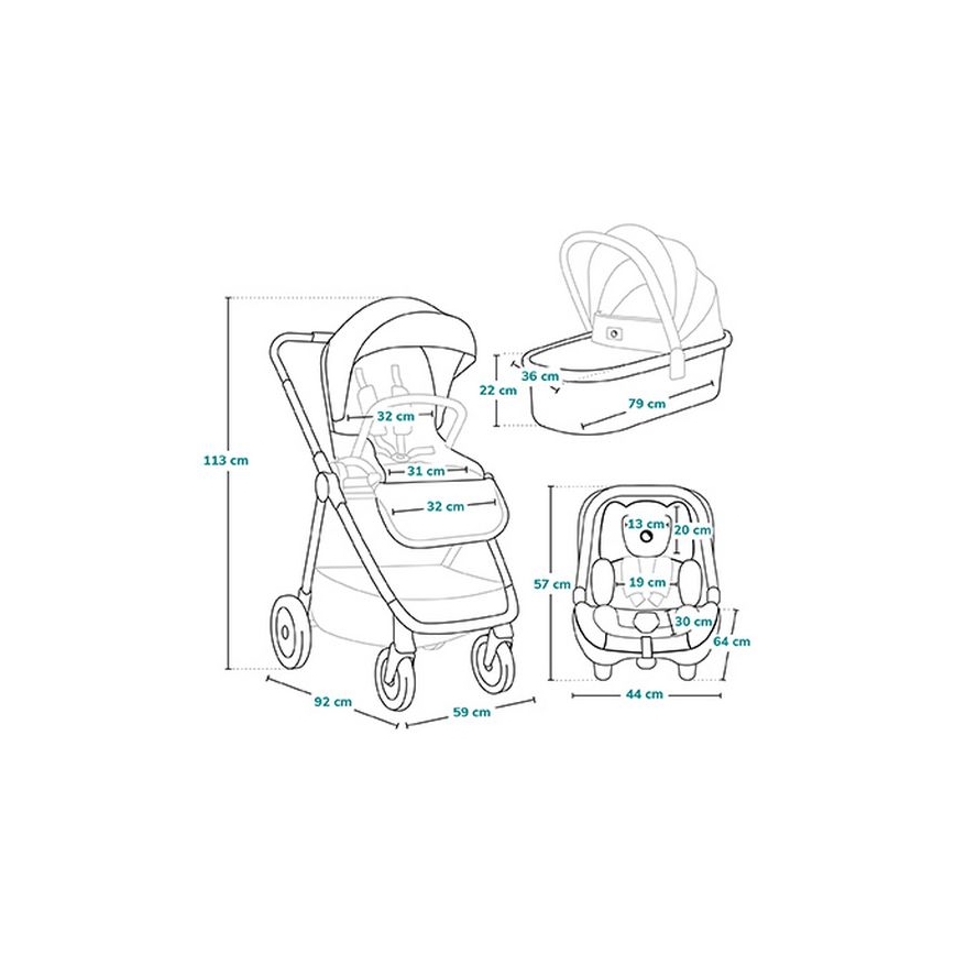 Lionelo - Kombi-Kinderwagen 3-in-1 MERIL Grey Stone