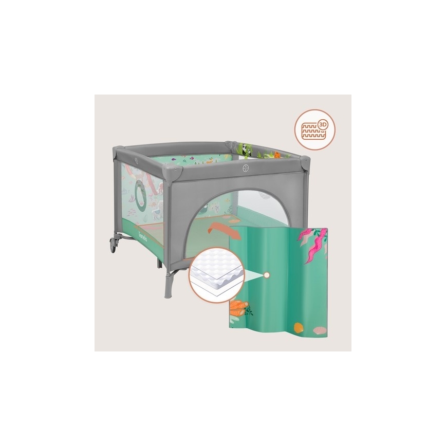 Lionelo - Laufgitter MILLE PLUS Grau/Grün