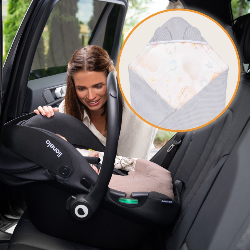 Lionelo - Reisedecke für das Auto TRAVEL SWADDLE 90x90 cm Graue Ballon