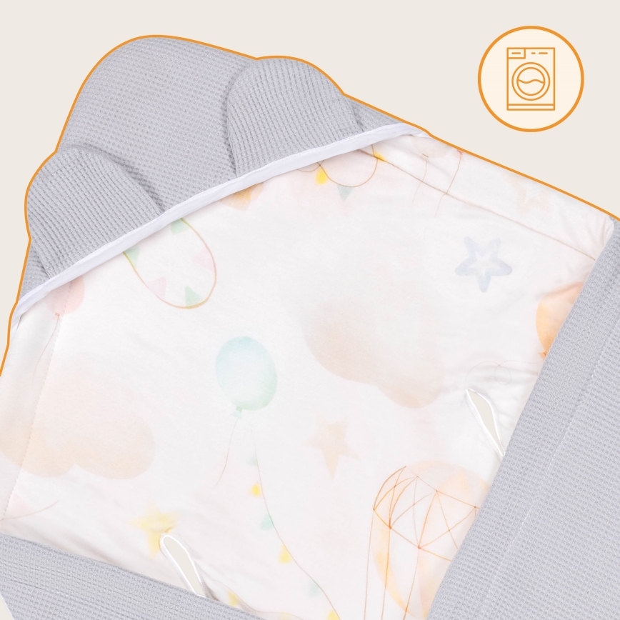 Lionelo - Reisedecke für das Auto TRAVEL SWADDLE 90x90 cm Graue Ballon