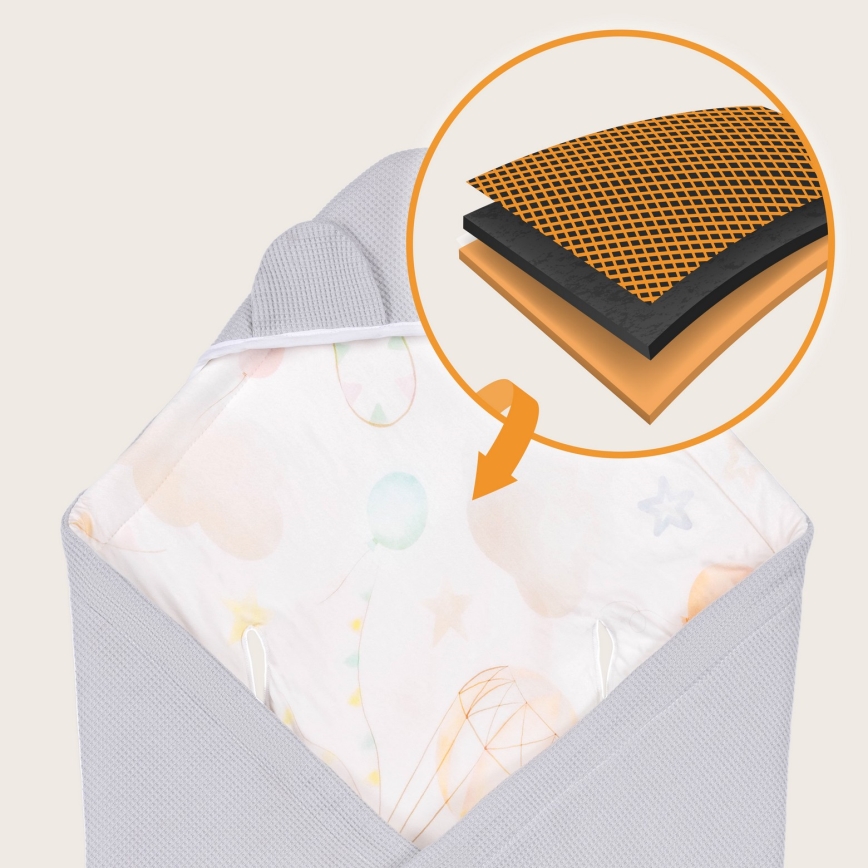 Lionelo - Reisedecke für das Auto TRAVEL SWADDLE 90x90 cm Graue Ballon