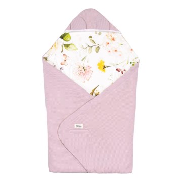 Lionelo - Reisedecke für das Auto TRAVEL SWADDLE 90x90 cm Pinke Blume