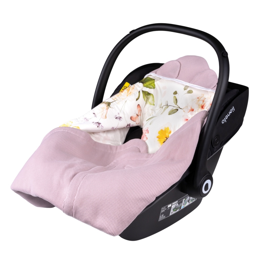 Lionelo - Reisedecke für das Auto TRAVEL SWADDLE 90x90 cm Pinke Blume