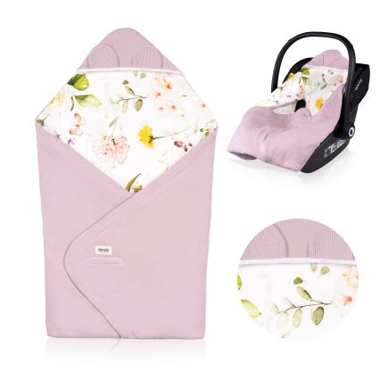 Lionelo - Reisedecke für das Auto TRAVEL SWADDLE 90x90 cm Pinke Blume