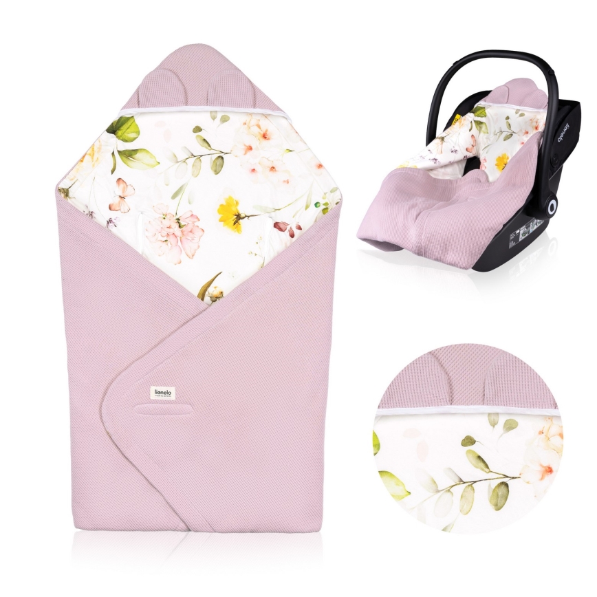 Lionelo - Reisedecke für das Auto TRAVEL SWADDLE 90x90 cm Pinke Blume