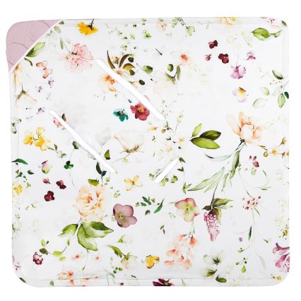 Lionelo - Reisedecke für das Auto TRAVEL SWADDLE 90x90 cm Pinke Blume