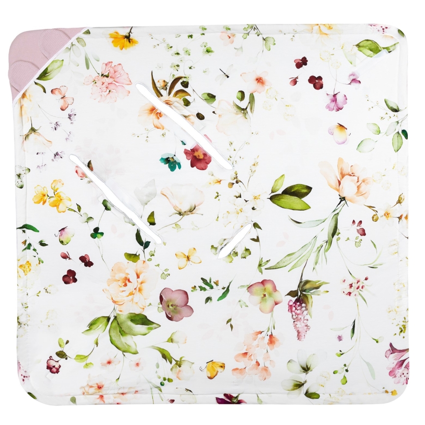 Lionelo - Reisedecke für das Auto TRAVEL SWADDLE 90x90 cm Pinke Blume
