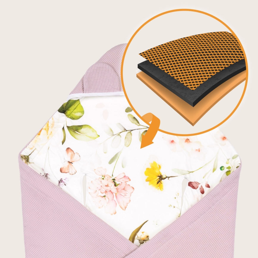 Lionelo - Reisedecke für das Auto TRAVEL SWADDLE 90x90 cm Pinke Blume