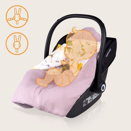 Lionelo - Reisedecke für das Auto TRAVEL SWADDLE 90x90 cm Pinke Blume