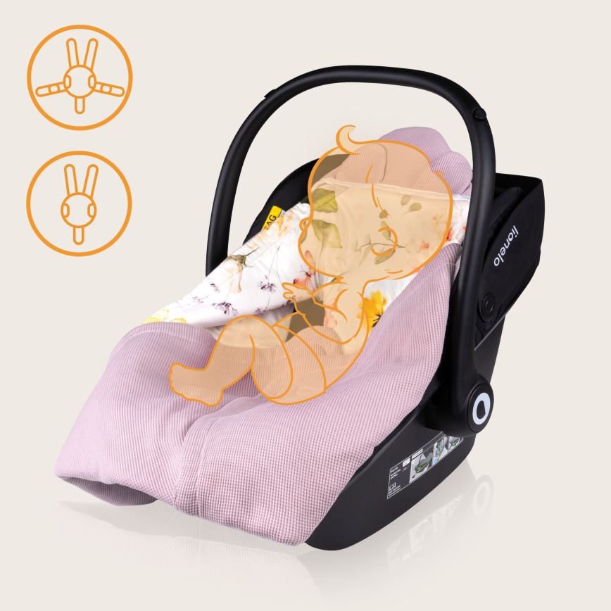Lionelo - Reisedecke für das Auto TRAVEL SWADDLE 90x90 cm Pinke Blume