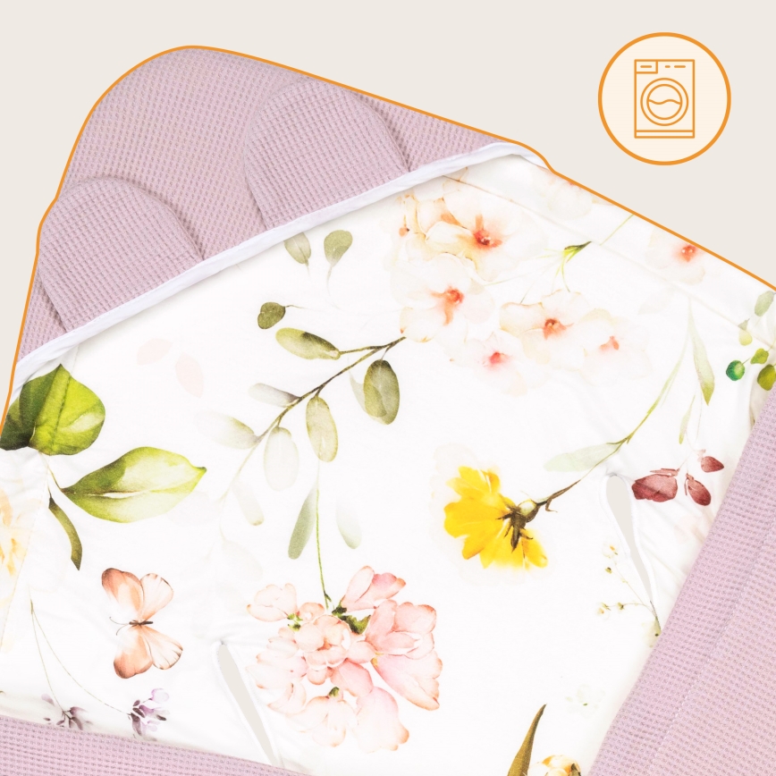 Lionelo - Reisedecke für das Auto TRAVEL SWADDLE 90x90 cm Pinke Blume