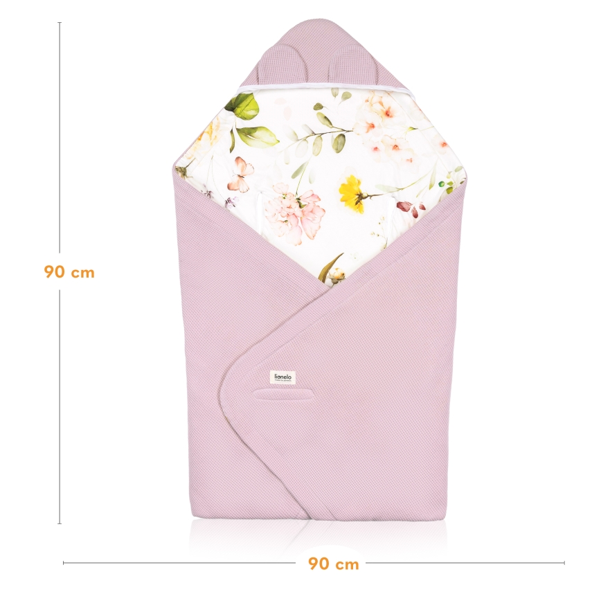 Lionelo - Reisedecke für das Auto TRAVEL SWADDLE 90x90 cm Pinke Blume