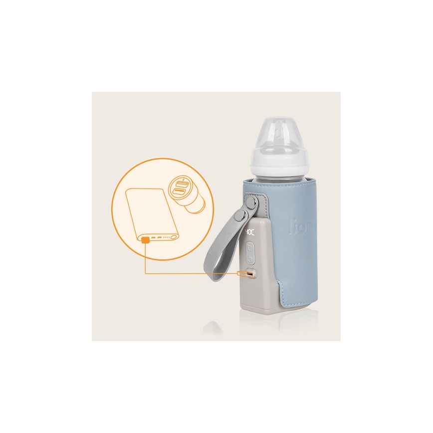 Lionelo - Wiederaufladbarer Flaschenwärmer THERMUP GO PLUS 10W/5V blau/grau