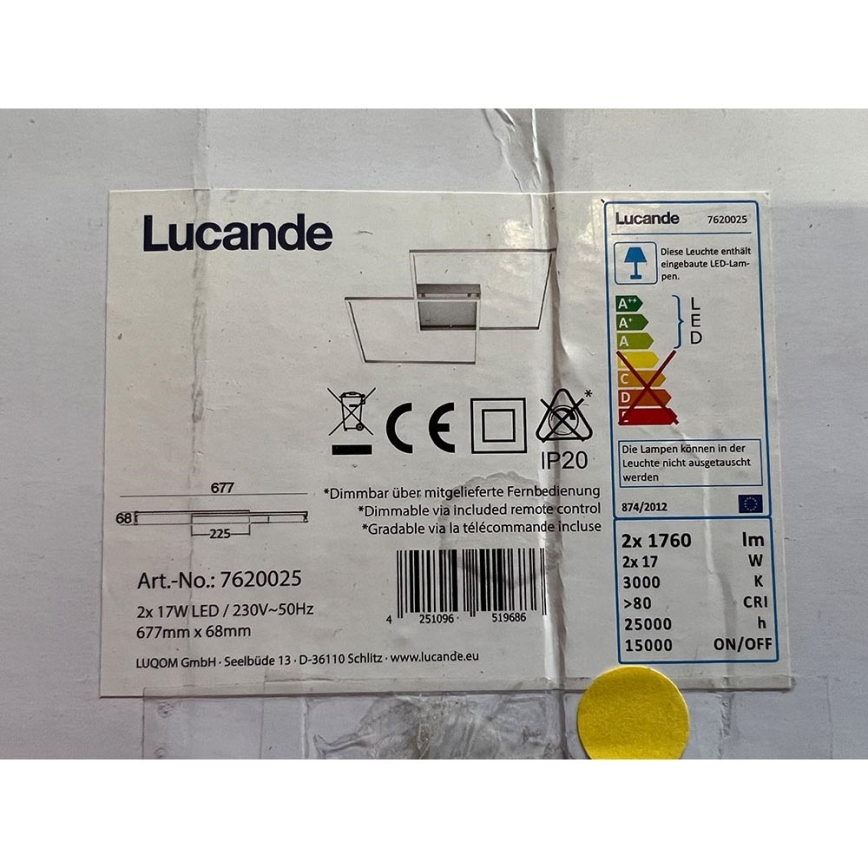 Lucande - Dimmbare LED-Deckenleuchte MIRAS 2xLED/17W/230V + Fernbedienung