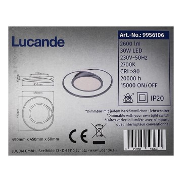 Lucande - Dimmbare LED-Deckenleuchte NOUD LED/30W/230V