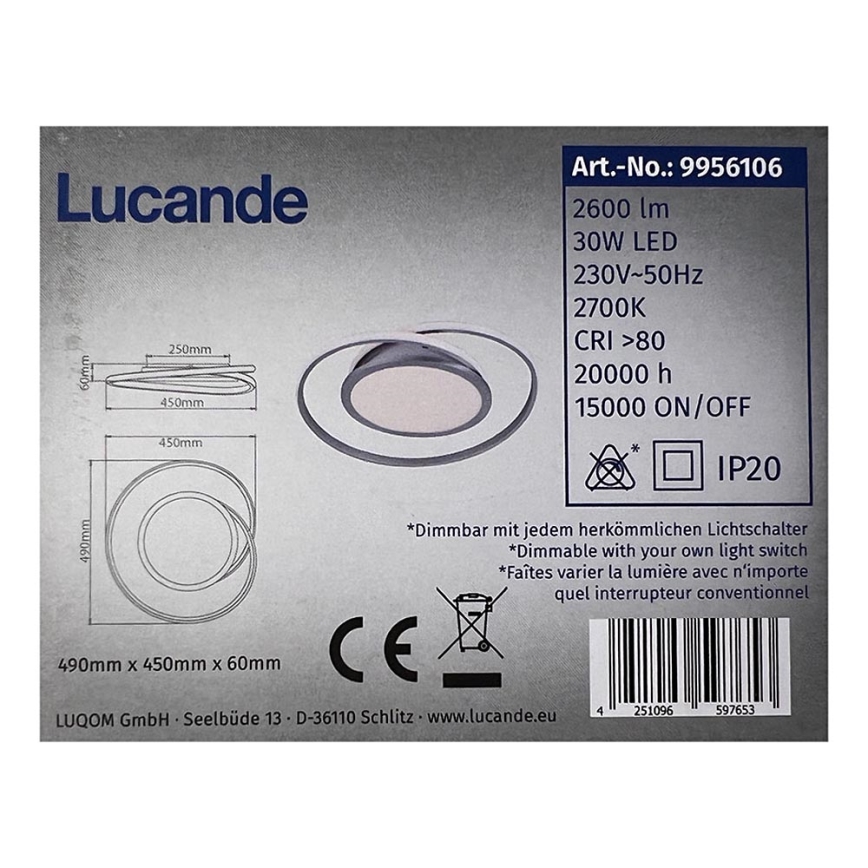 Lucande - Dimmbare LED-Deckenleuchte NOUD LED/30W/230V