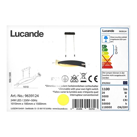 Lucande - Dimmbare LED-Hängeleuchte an einer Schnur MARIJA LED/24W/230V