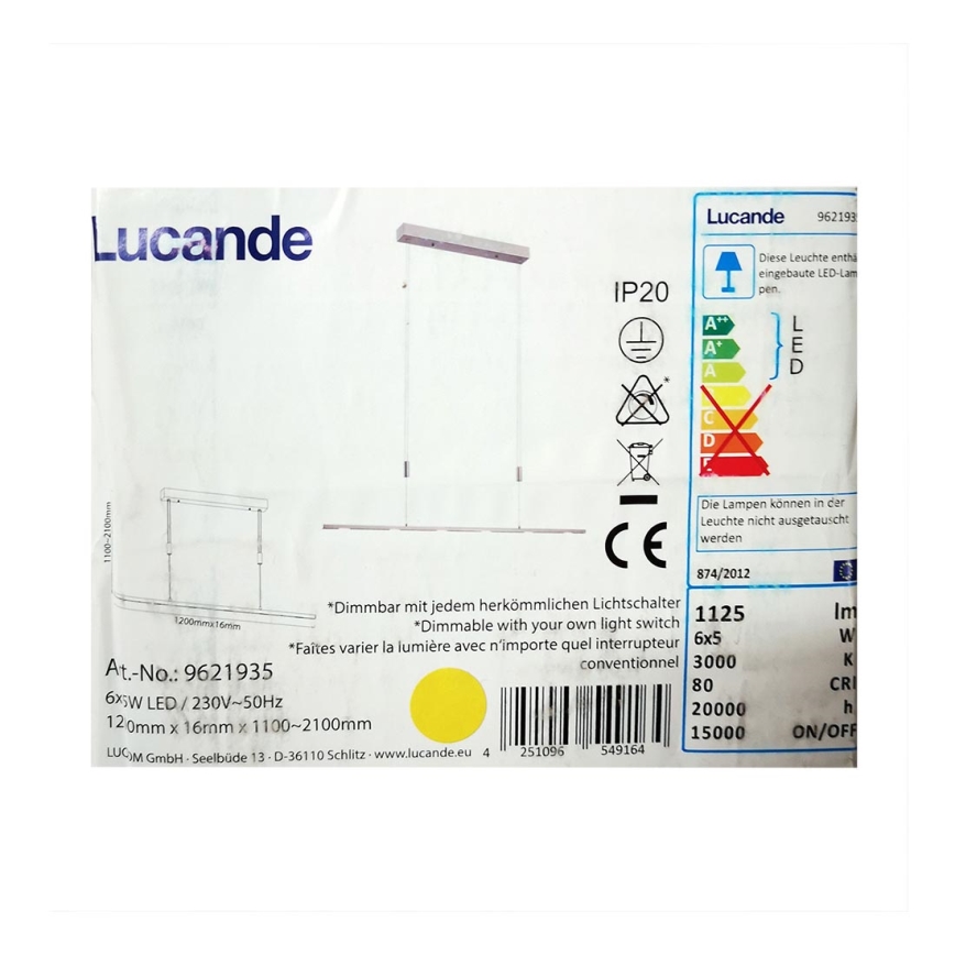 Lucande - Dimmbare LED-Hängeleuchte an Schnur ARNIK 6xLED/5W/230V