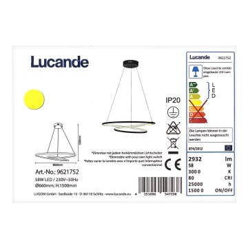 Lucande - Dimmbare LED-Hängeleuchte an Schnur MIRASU LED/58W/230V