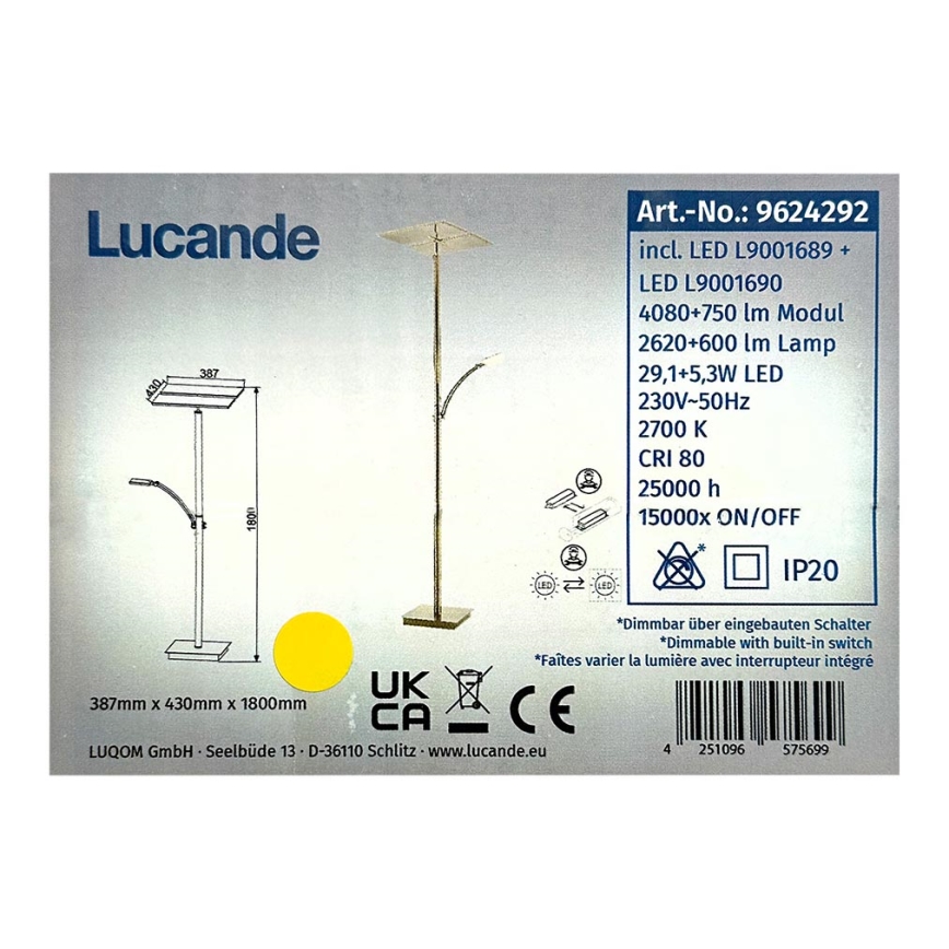 Lucande - Dimmbare LED-Stehleuchte PARTHENA LED/29,1W/230V + LED/5,3W/230V