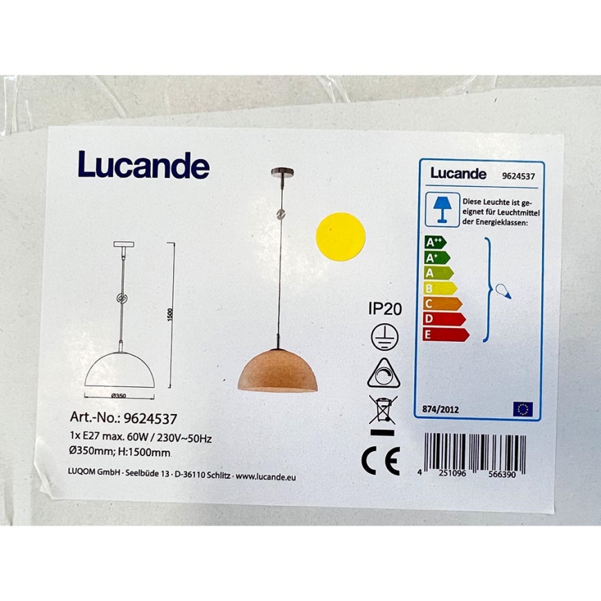 Lucande - Hängeleuchte an Schnur LOURENCO 1xE27/60W/230V