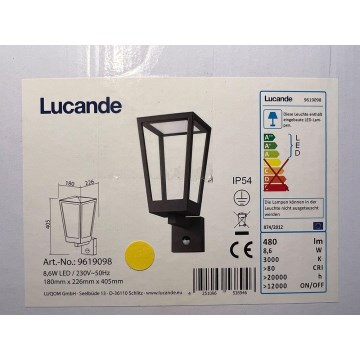 Lucande - LED-Außenwandleuchte mit Sensor CHAJA LED/8,6W/230V IP54