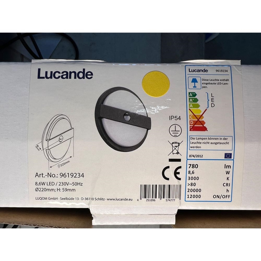Lucande - LED-Außenwandleuchte mit Sensor GYLFI LED/8,6W/230V