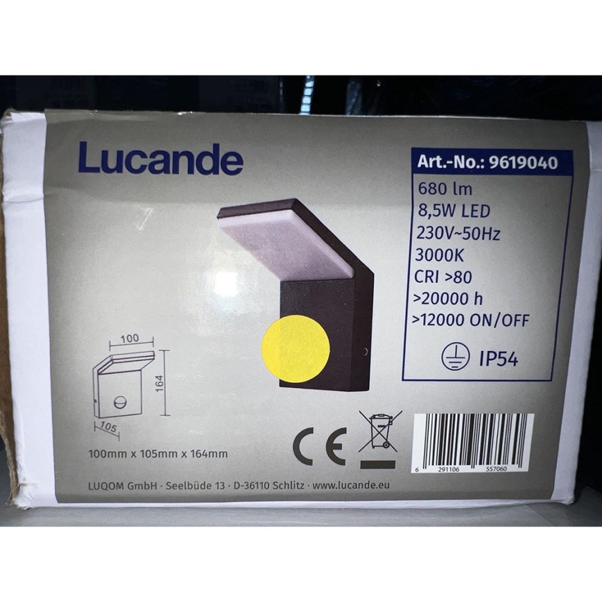 Lucande - LED-Außenwandleuchte mit Sensor NEVIO LED/8,5W/230V IP54